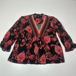 Anthropologie Women Blouse Size Small Top Embroidered V-neck‎ Floral Boho Comfy